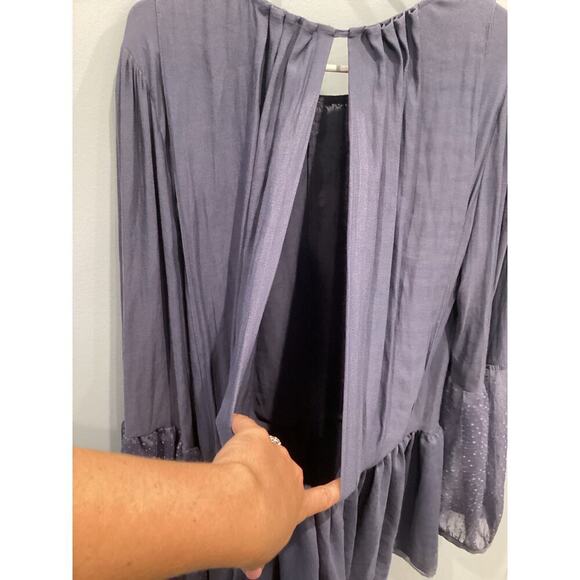 Free People Soul Serene Blouse Size Large Dusty Blue Lace Whimsigoth Boho NEW - Picture 8 of 13